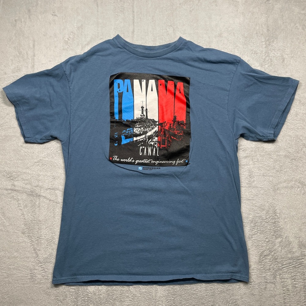 Norwegian Cruise Line Panama Canal T-Shirt Mens L Blue Graphic Souvenir Tee